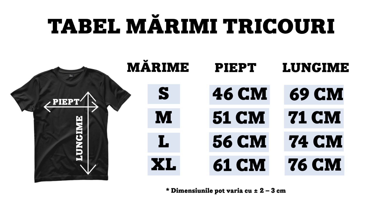 Tabel Mărimi Tricouri