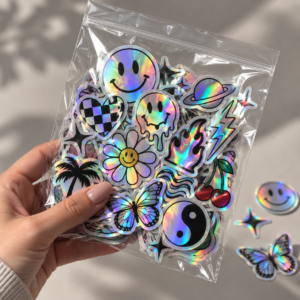 Stickere holografice personalizate WePrint Bucovina, Suceava,Stickere holografice personalizate cu efect rainbow, WePrint Bucovina Suceava,Pachet de stickere holografice personalizate cu efect iridescent – WePrint Bucovina